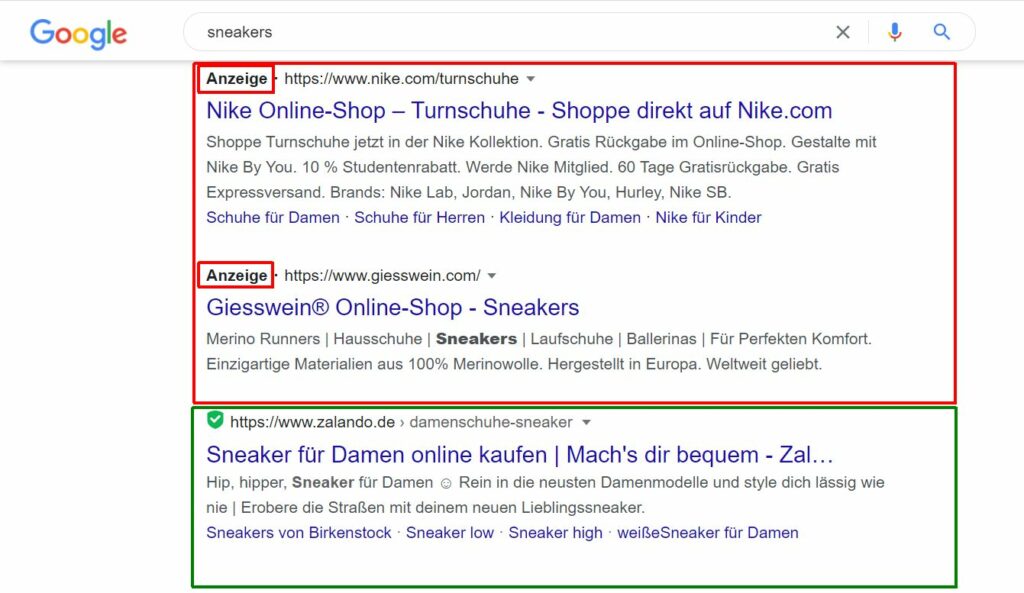 Google Ads auf einer Suchmaschinen Ergebnisseite